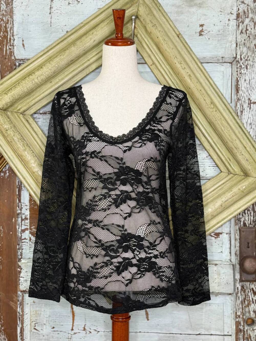 NEW A RARE BIRD women's lace vintage layer shirt in black